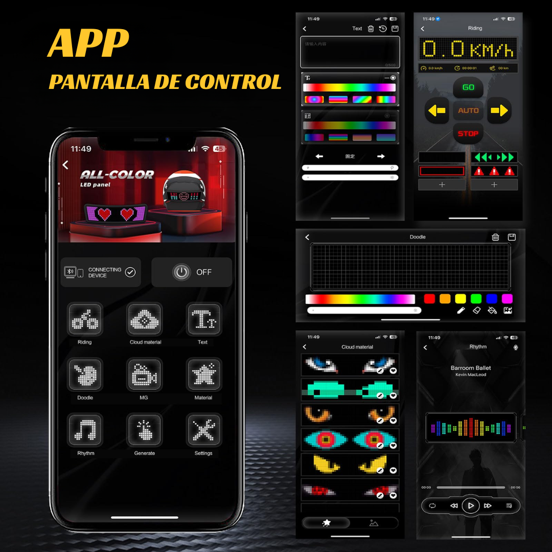 Luz LED para casco con pantalla personalizable