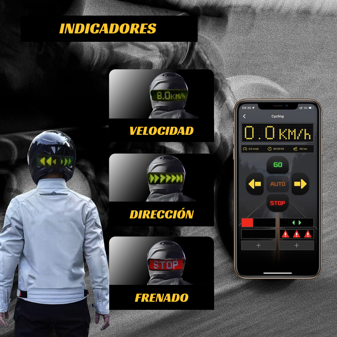 Luz LED para casco con pantalla personalizable